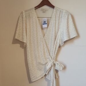 Michael Kors Ivory Blouse with Metallic Thread Accents